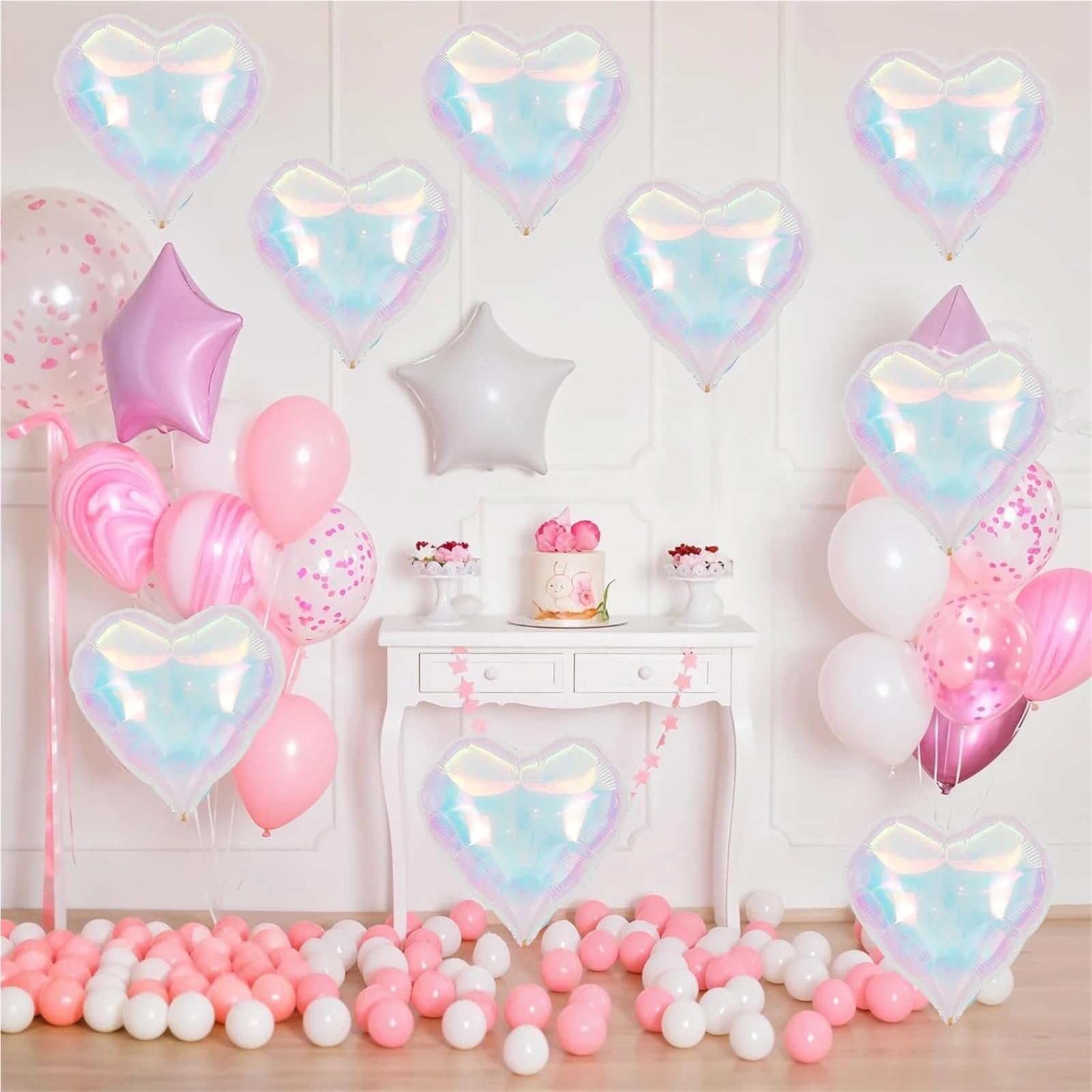Silver Glitter Heart Balloons 18in Foil Love Shape for Valentine Decor