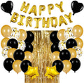Black Gold Birthday Balloon Decoration Kit with Foil Fringe Curtains and Banner