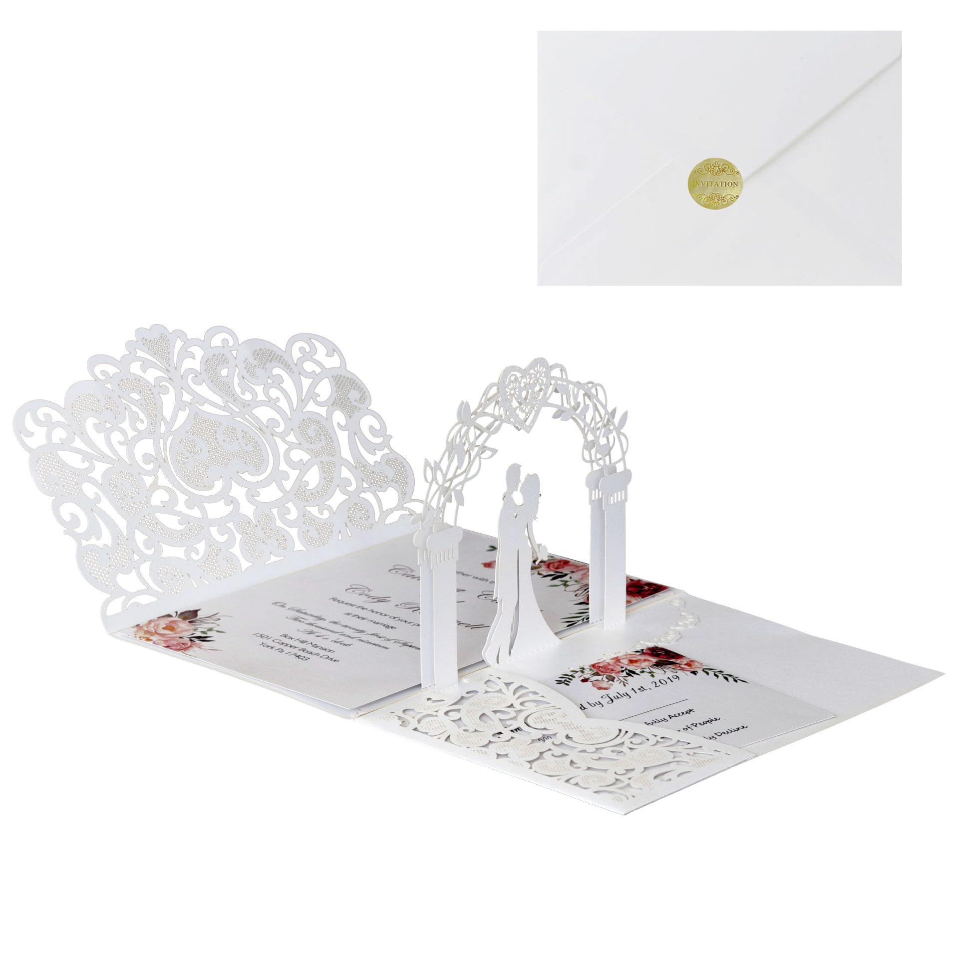 3D Pop Up Wedding Greeting Cards with Envelopes 20 Pack Wedding Congratulations Cards