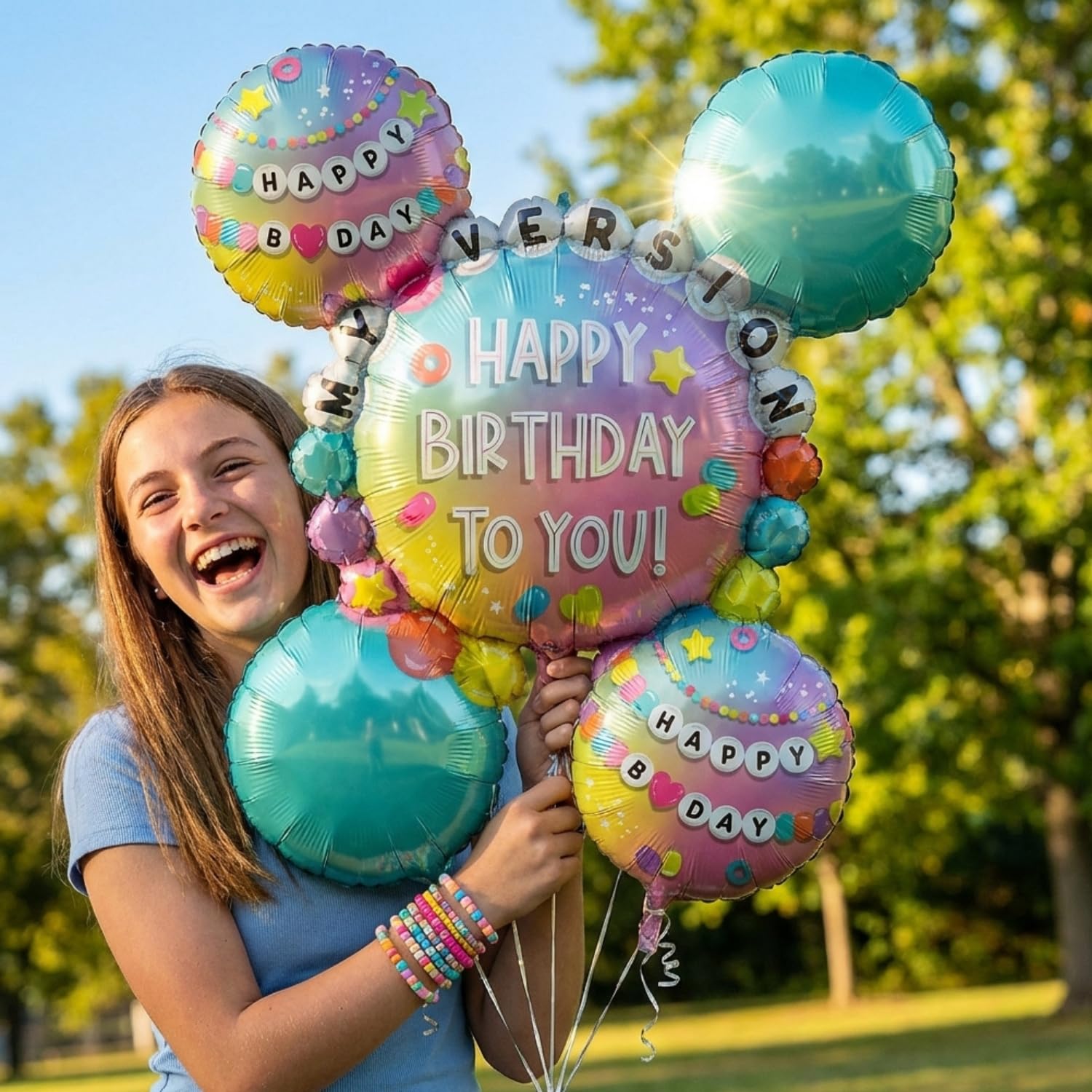Happy Birthday Friendship Bracelet Mylar Balloon Bouquet 5 Piece Set