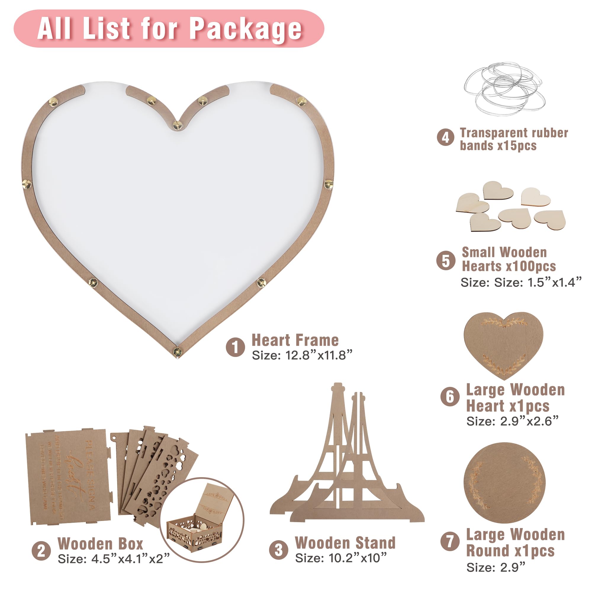 Rustic Wooden Wedding Guest Book Drop Top Frame with Hearts and Stand