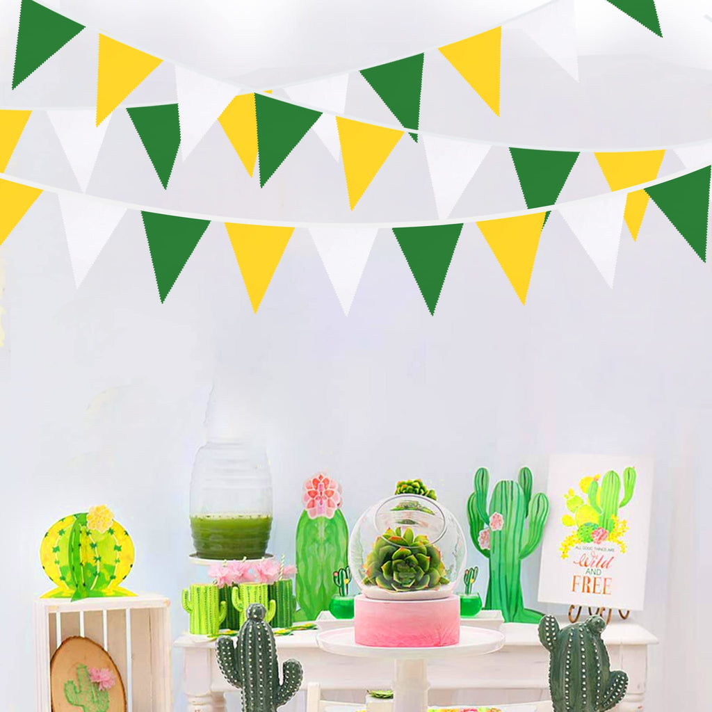 Fabric Triangle Pennant Banner Garland 10M 32Ft Yellow Green White