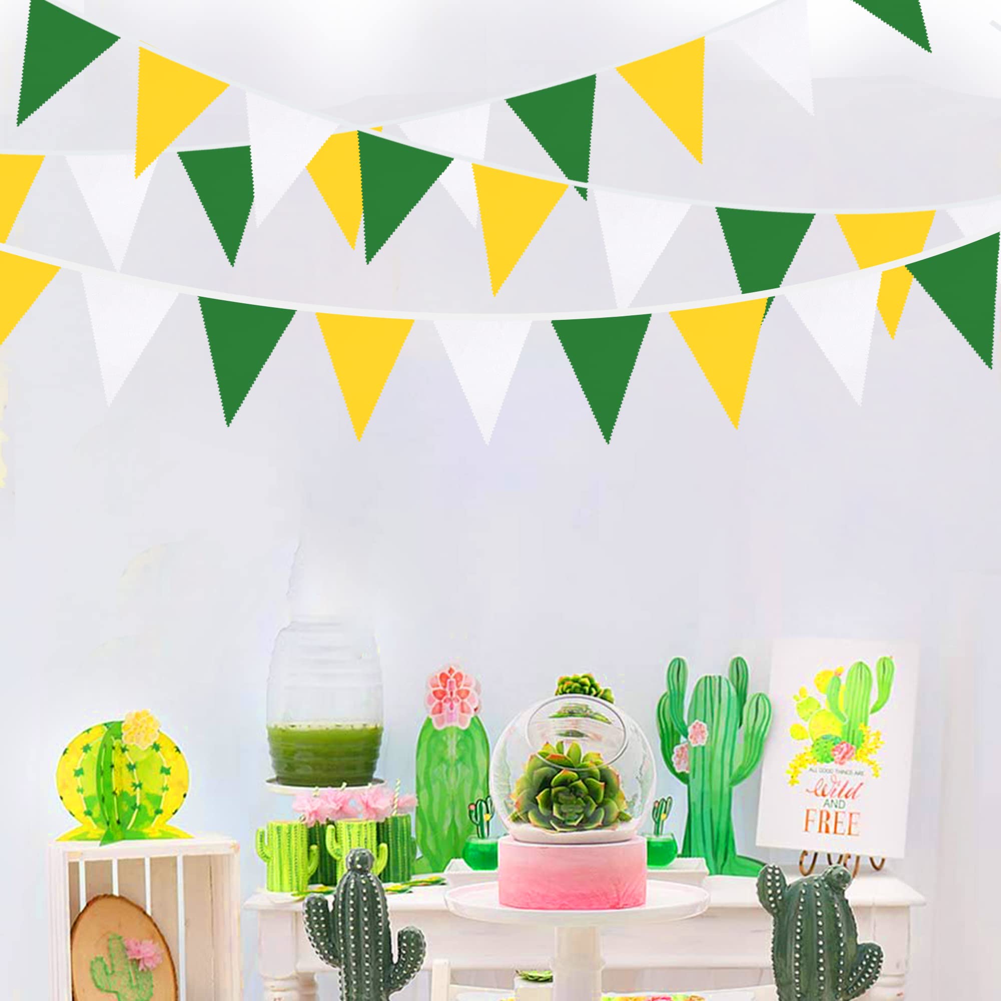 Fabric Triangle Pennant Banner Garland 10M 32Ft Yellow Green White