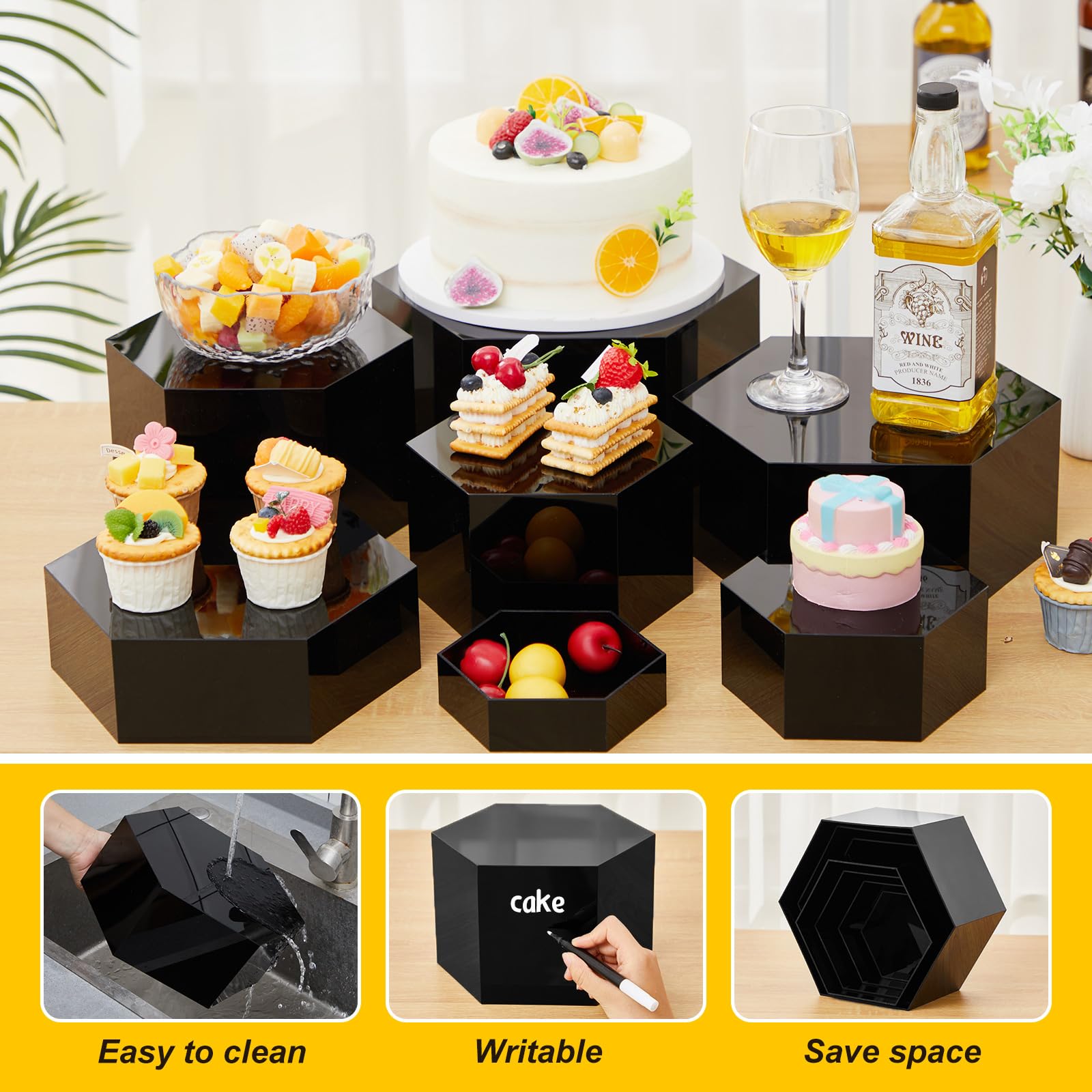 Acrylic Buffet Display Riser Set 7 Pcs Dessert Table Stand