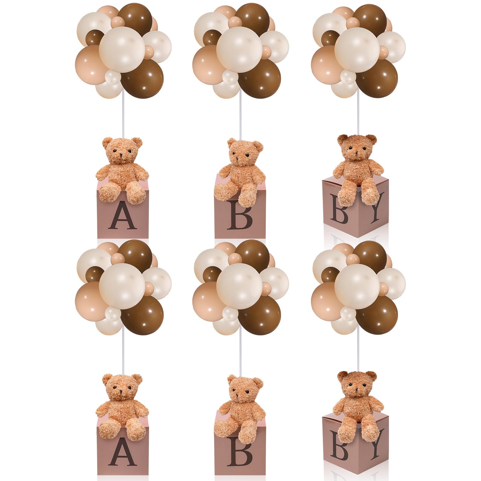 Baby Letter Box Decoration Set with Plush Bears and Balloon Stands 6 Piece Set