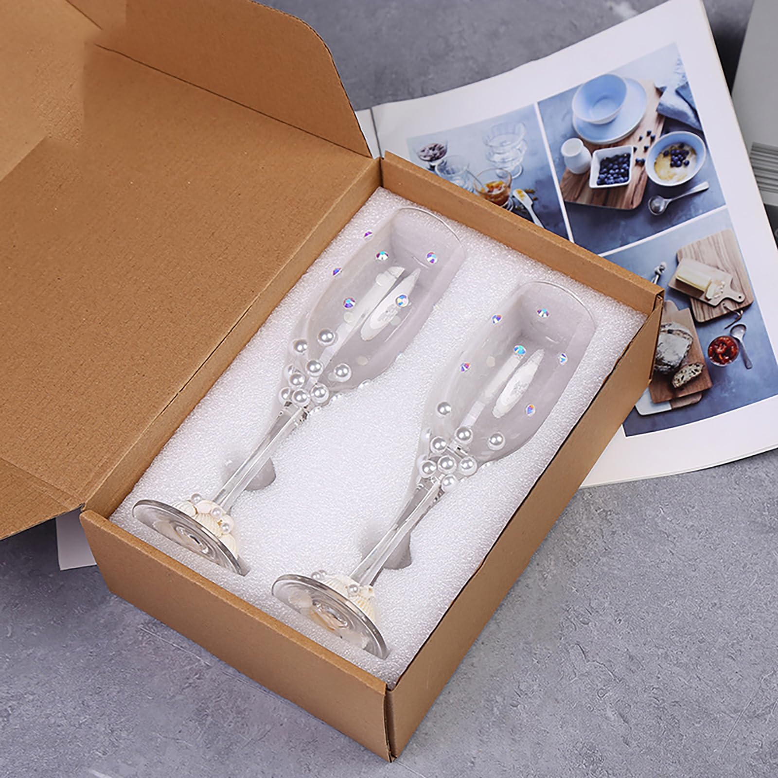 Bride and Groom Pearl Champagne Glass Set 2 Piece Wedding Toasting Gift Set