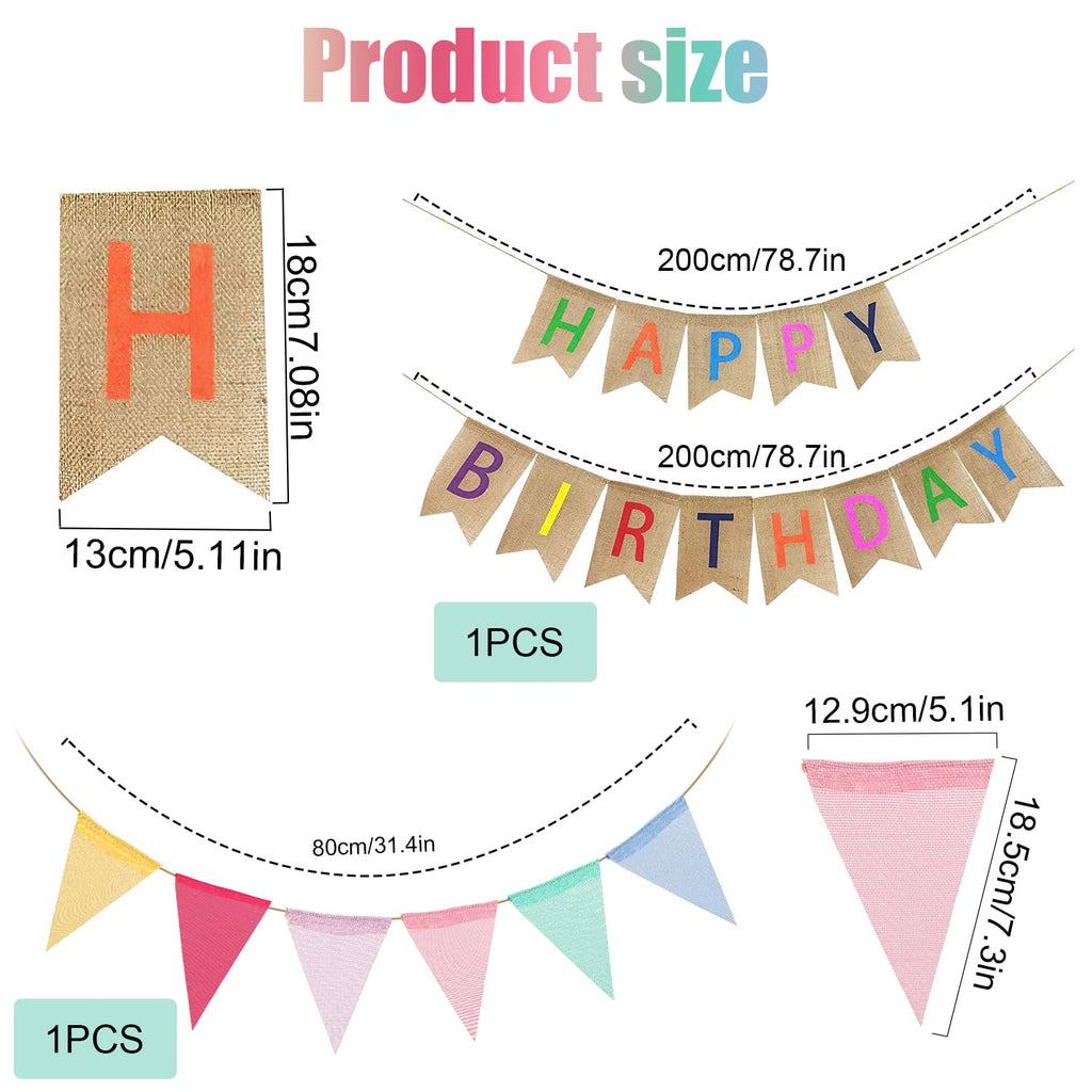 Happy Birthday Linen Bunting Banner Colorful Party Decoration