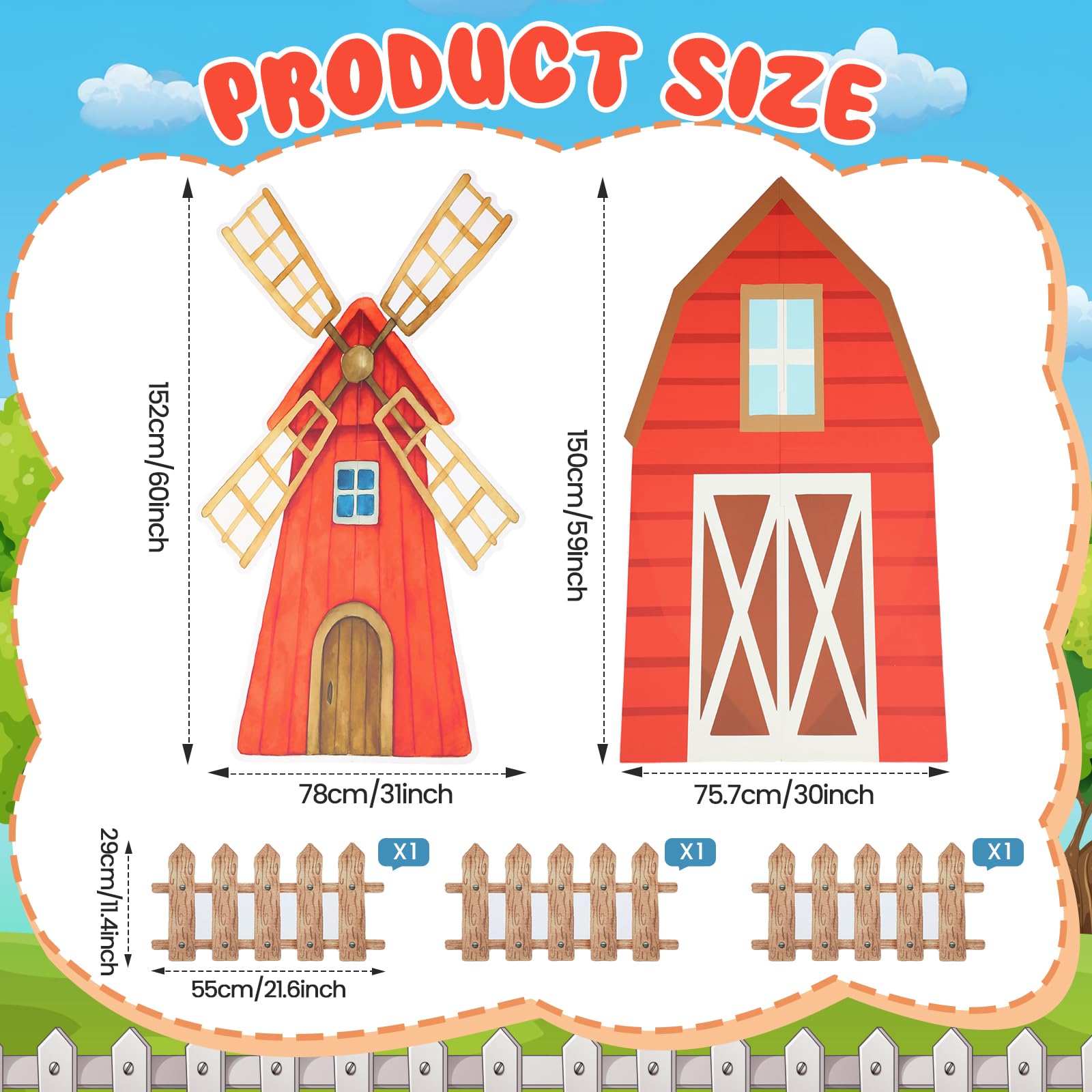 Honoson Large Farm Party Decorations Barn Cardboard Backdrop