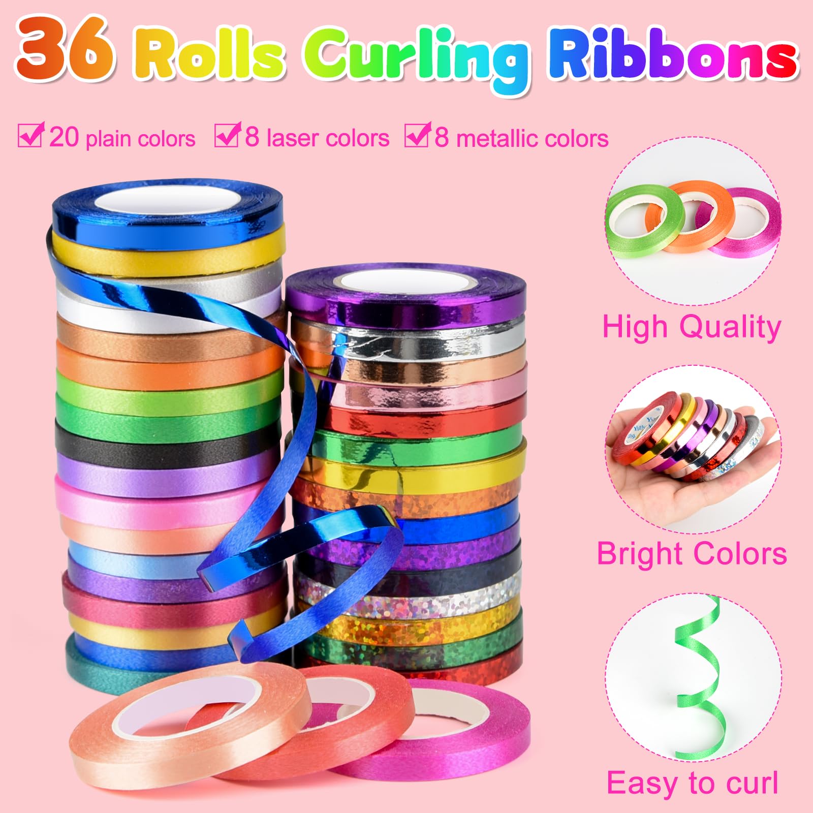 Curling Ribbon Assorted Colors 36 Rolls Gift Wrapping and Balloon Ribbon
