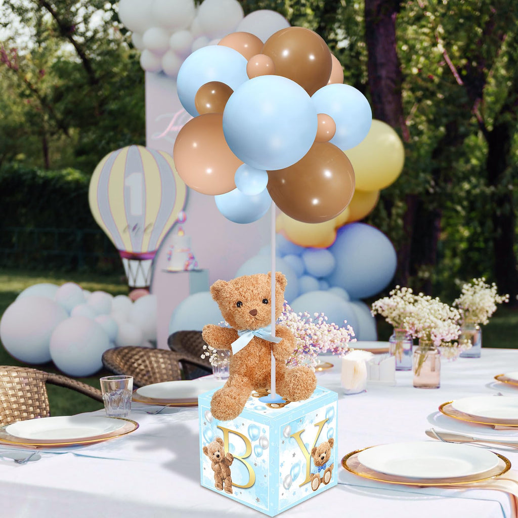 Baby Letter Box Decoration Set with Plush Bears and Balloon Stands 6 Piece Set