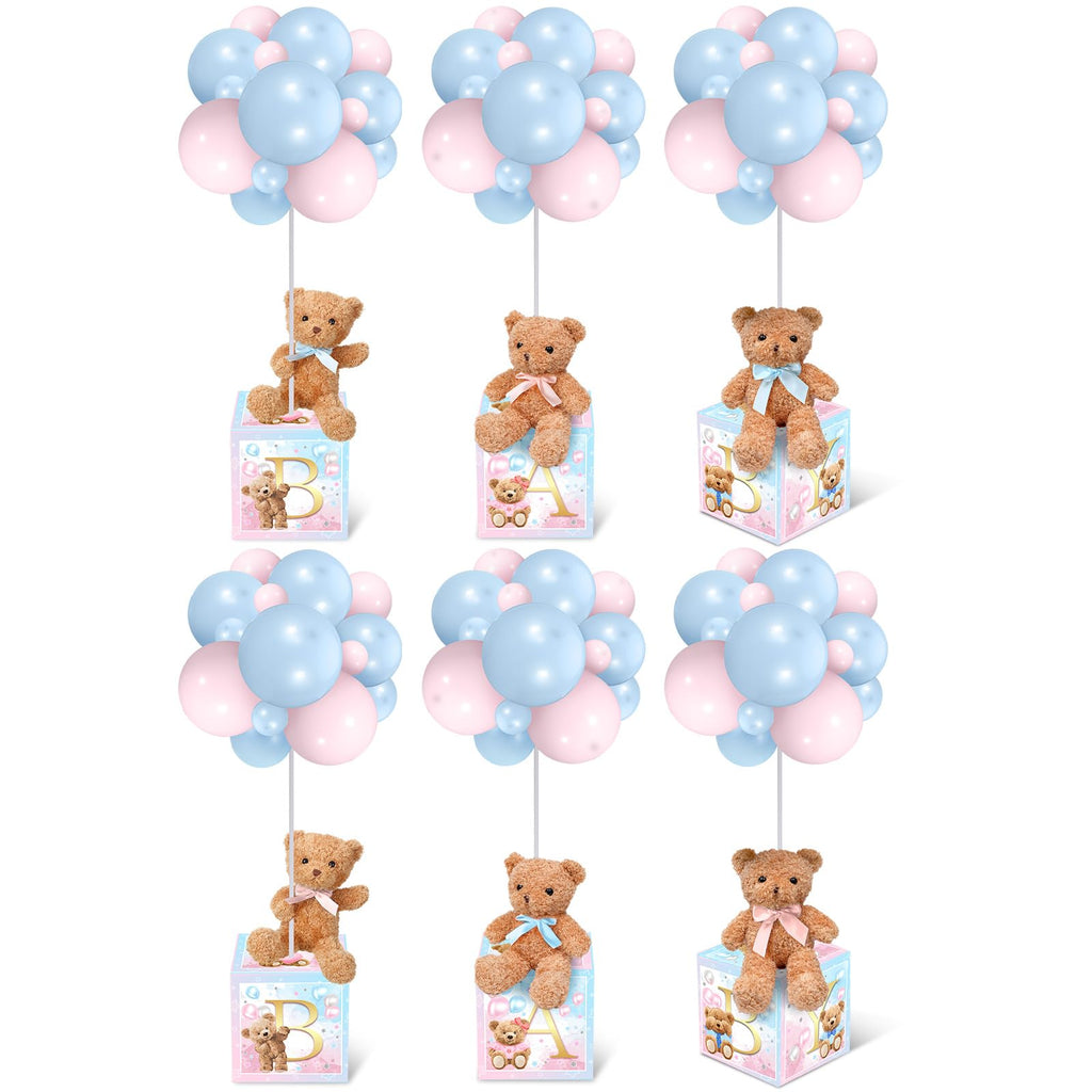 Baby Letter Box Decoration Set with Plush Bears and Balloon Stands 6 Piece Set