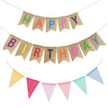 Happy Birthday Linen Bunting Banner Colorful Party Decoration