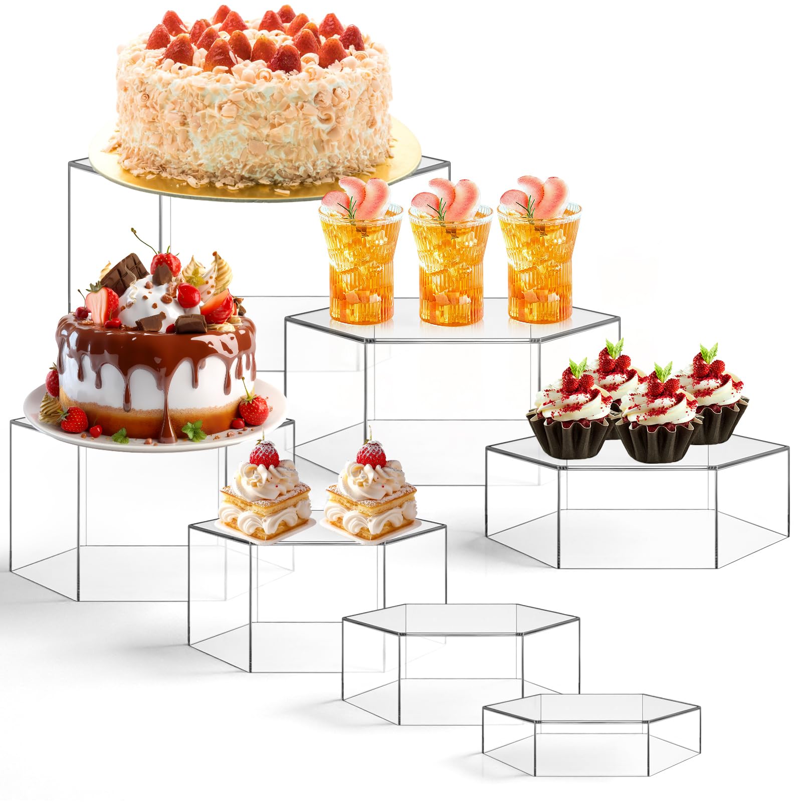 Acrylic Buffet Display Riser Set 7 Pcs Dessert Table Stand