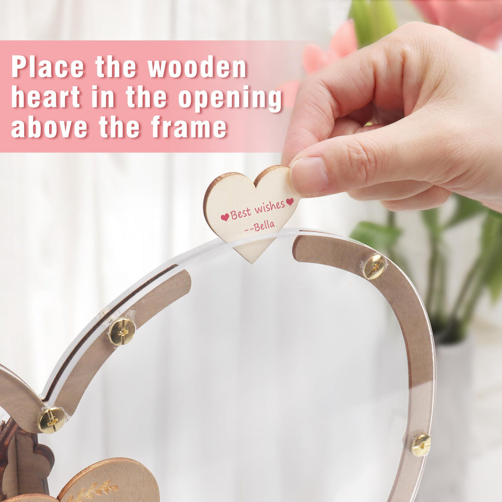 Rustic Wooden Wedding Guest Book Drop Top Frame with Hearts and Stand