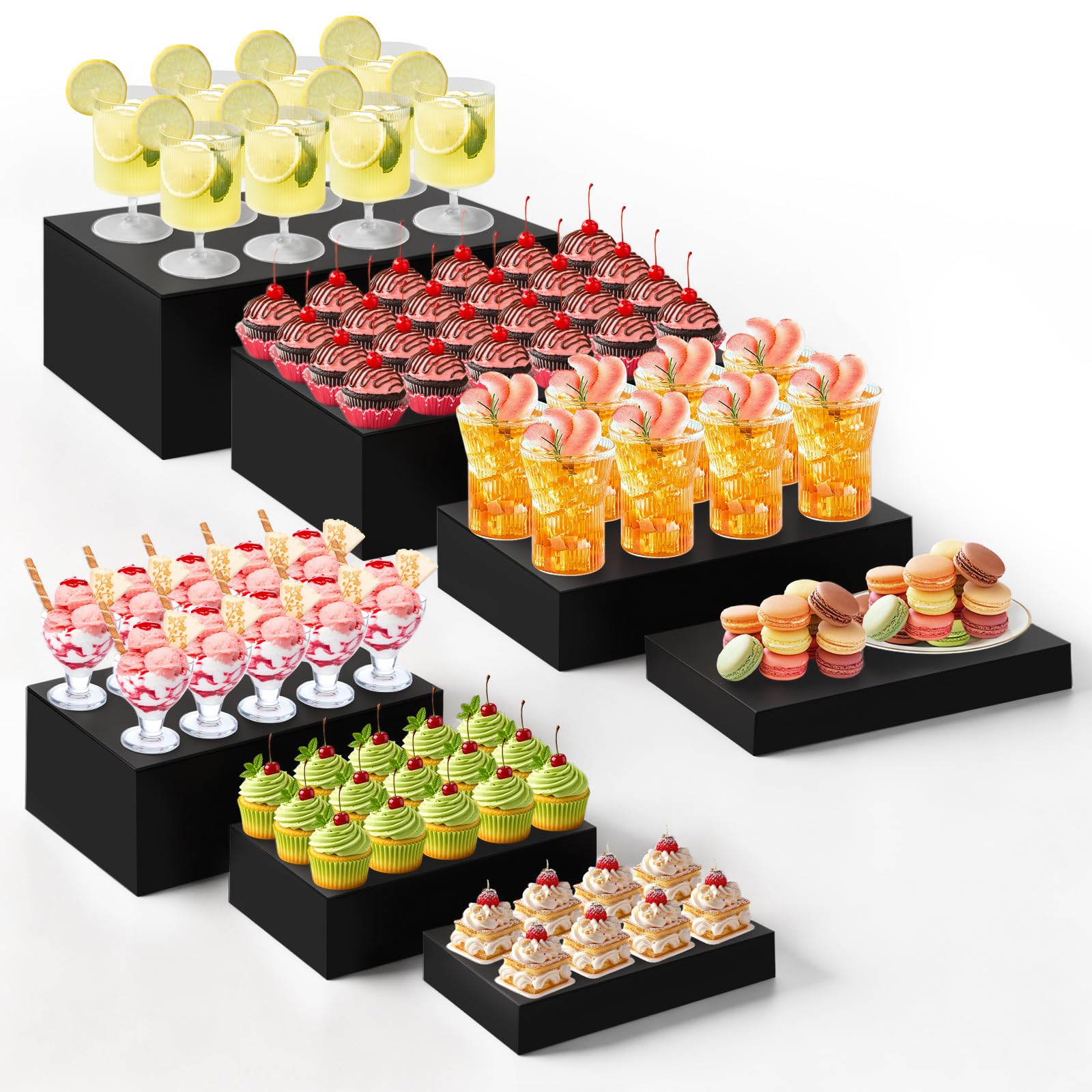 Acrylic Buffet Display Riser Set 7 Pcs Dessert Table Stand