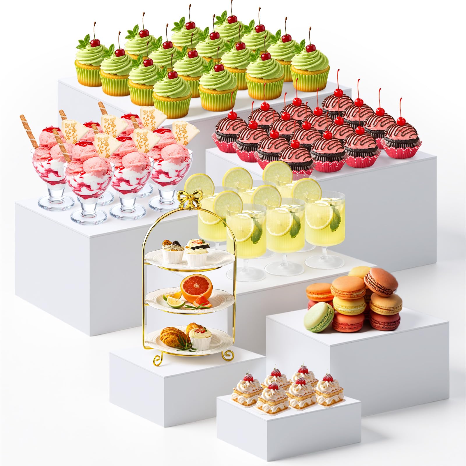Acrylic Buffet Display Riser Set 7 Pcs Dessert Table Stand