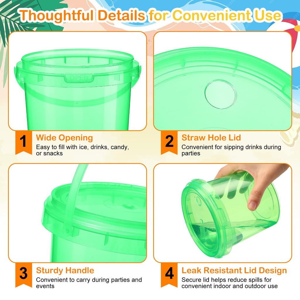 Plastic Drink Buckets with Lids and Straws Reusable Party Cups