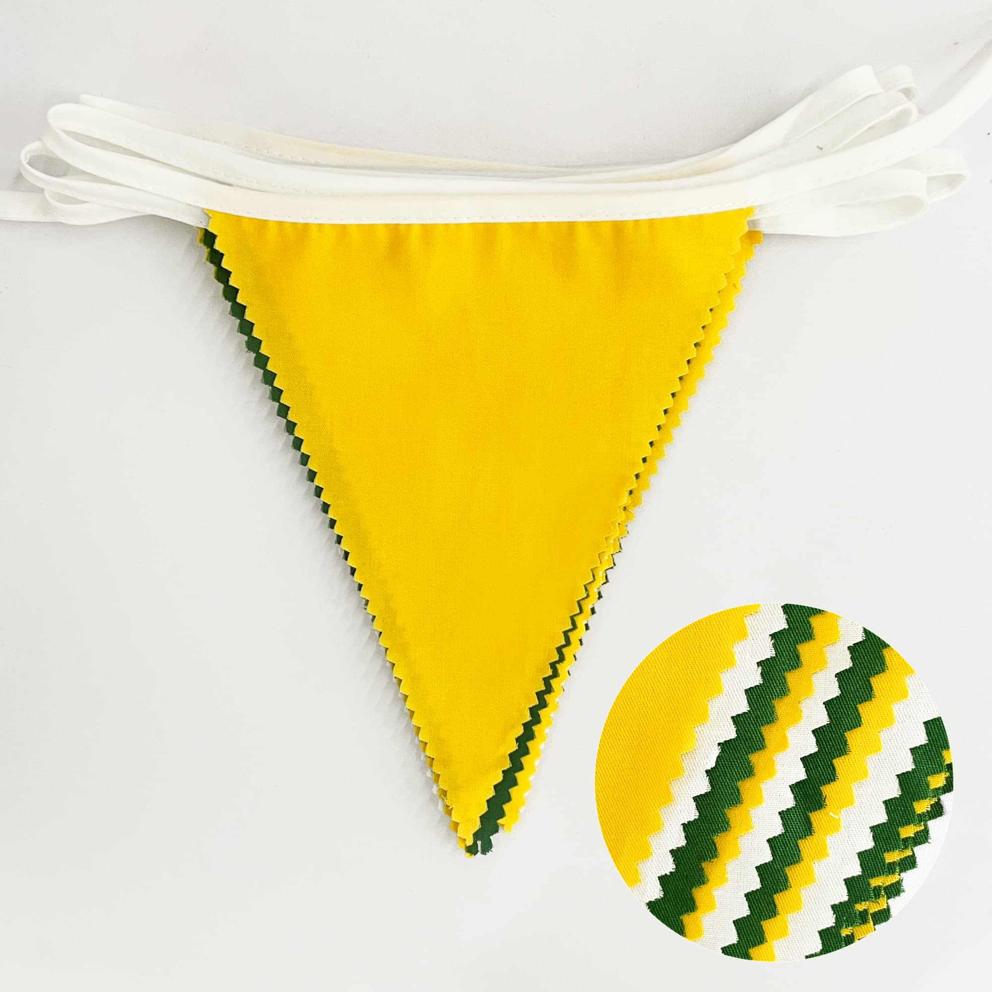 Fabric Triangle Pennant Banner Garland 10M 32Ft Yellow Green White