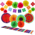 Paper Fan Party Decoration Set with Rainbow Tassel Garland and Banner 6 Pcs