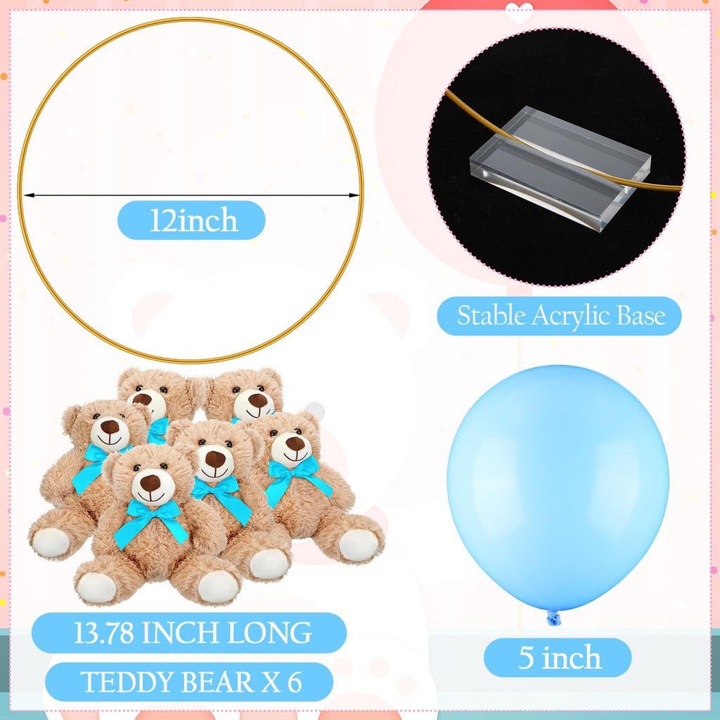 Bear Table Centerpieces with Floral Hoop Stand and Balloon 6 Piece Baby Shower Decoration Set
