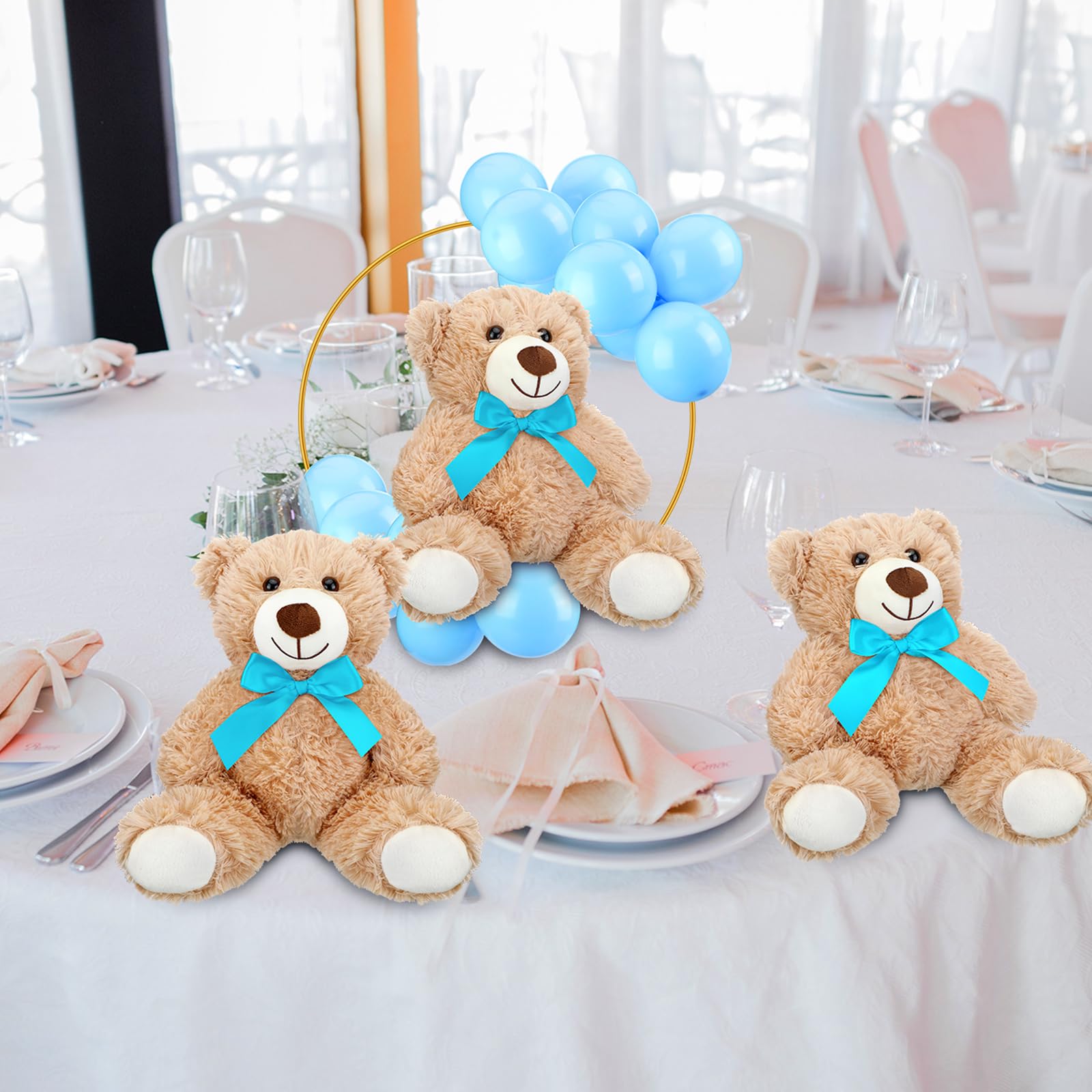 Bear Table Centerpieces with Floral Hoop Stand and Balloon 6 Piece Baby Shower Decoration Set