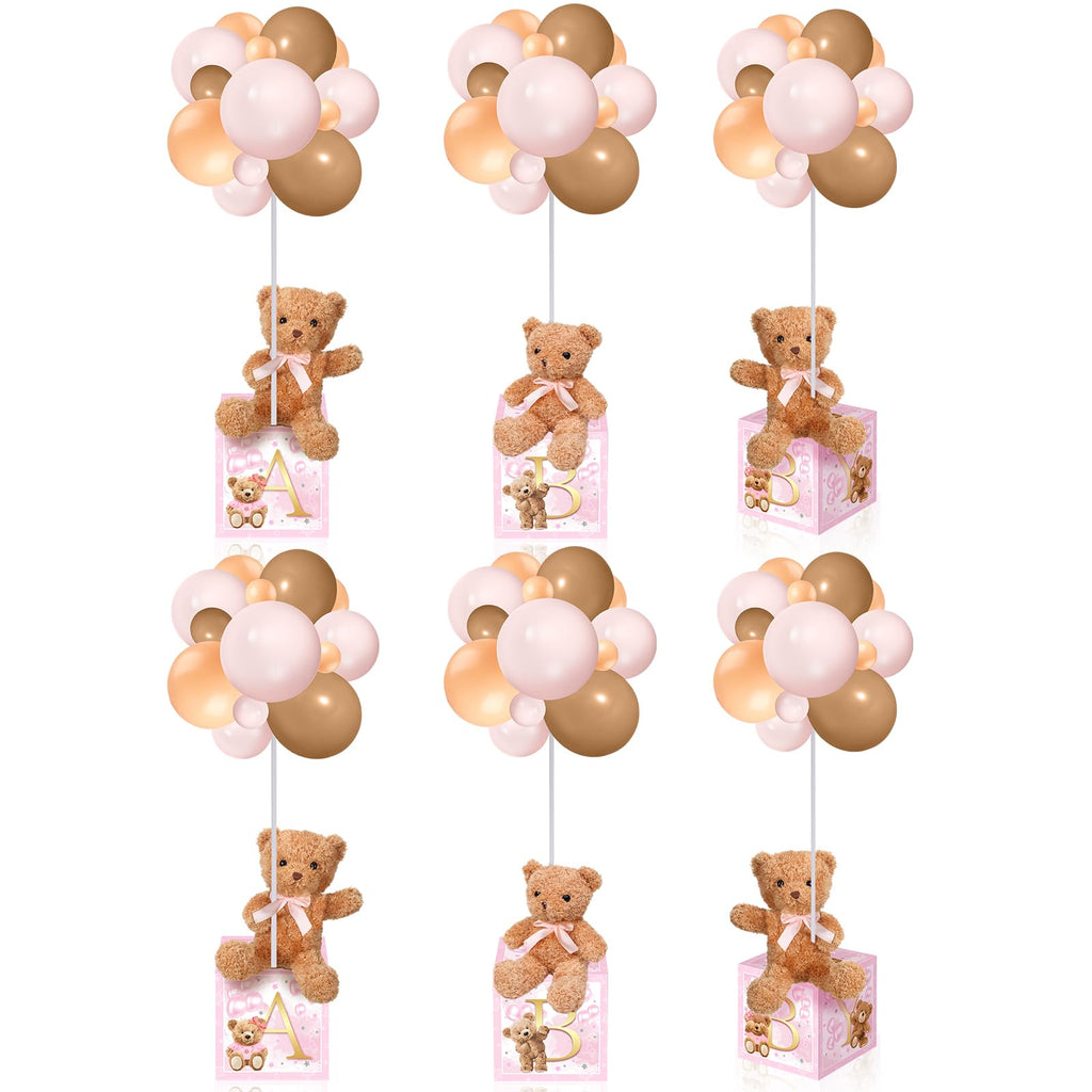 Baby Letter Box Decoration Set with Plush Bears and Balloon Stands 6 Piece Set