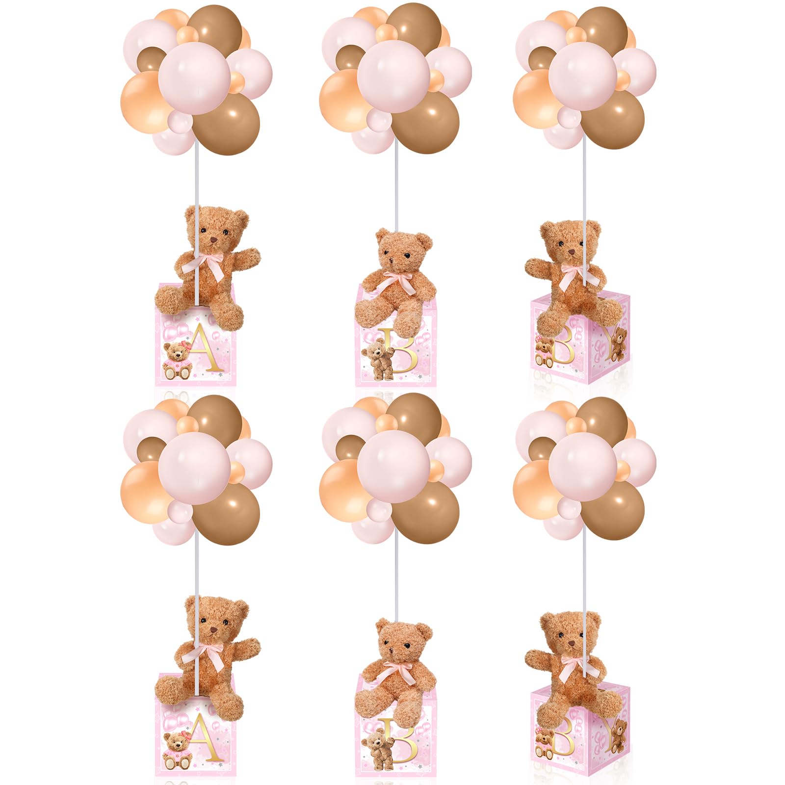 Baby Letter Box Decoration Set with Plush Bears and Balloon Stands 6 Piece Set