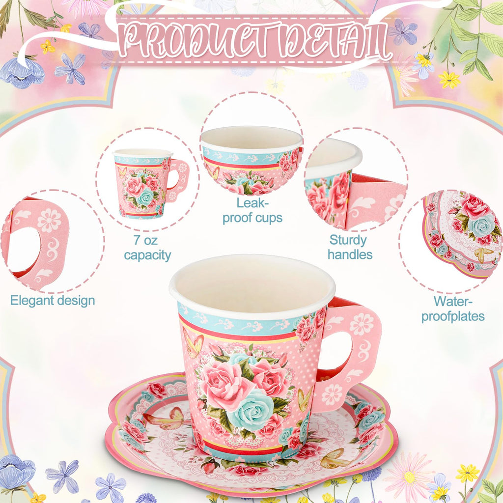 Vintage Floral Tea Party Supplies Set for 40 Guests 244 Piece Disposable Tableware Kit