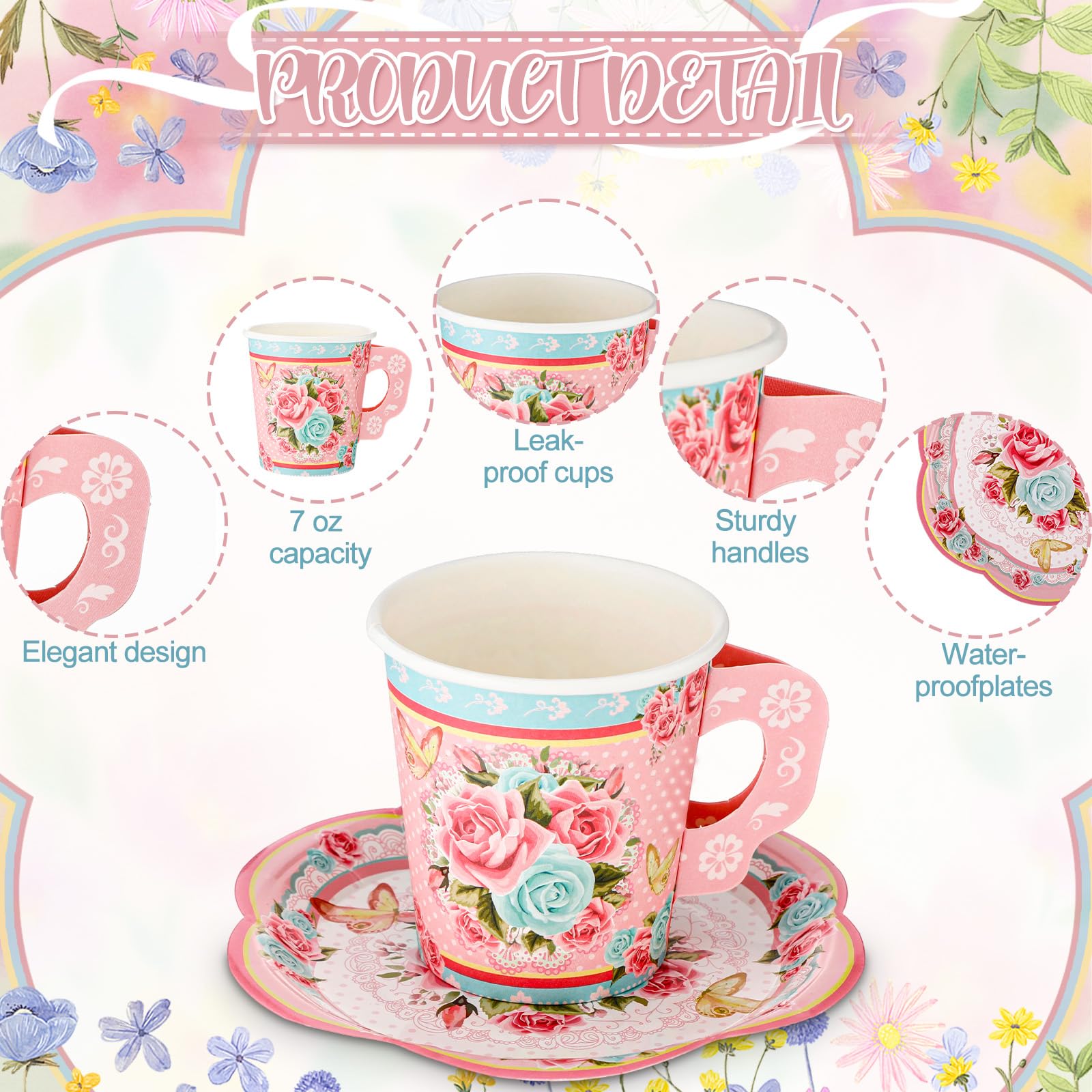 Vintage Floral Tea Party Supplies Set for 40 Guests 244 Piece Disposable Tableware Kit