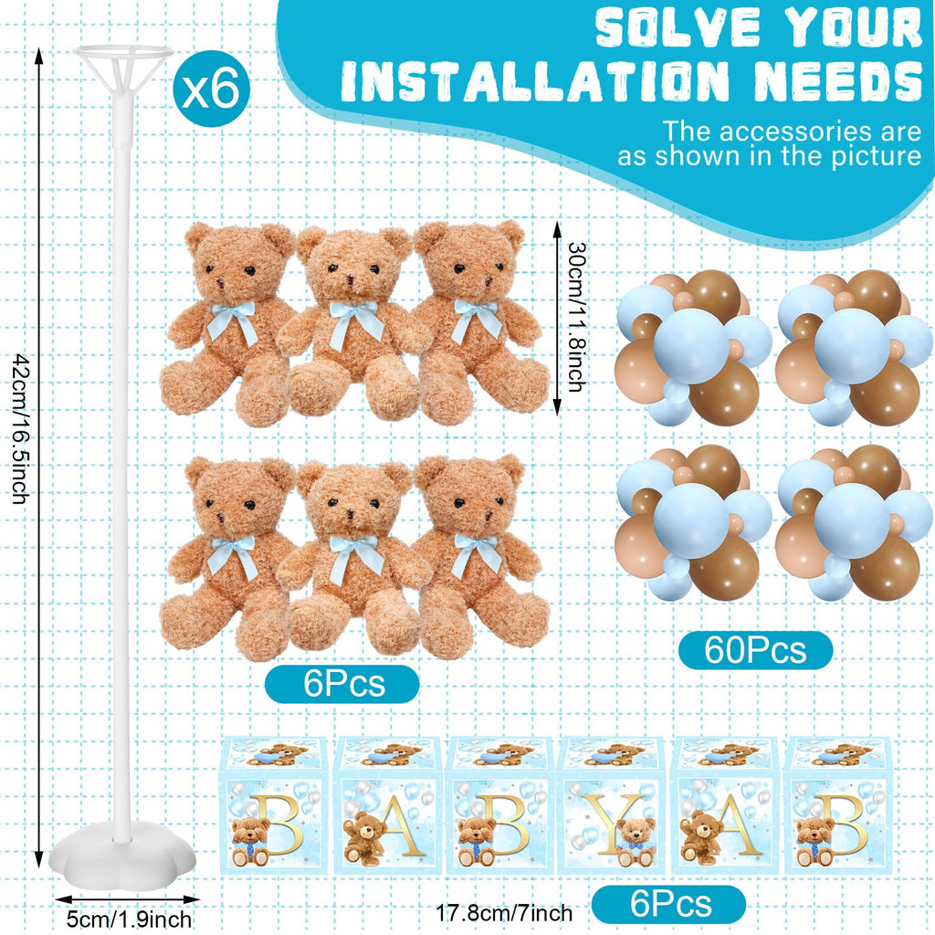 Baby Letter Box Decoration Set with Plush Bears and Balloon Stands 6 Piece Set