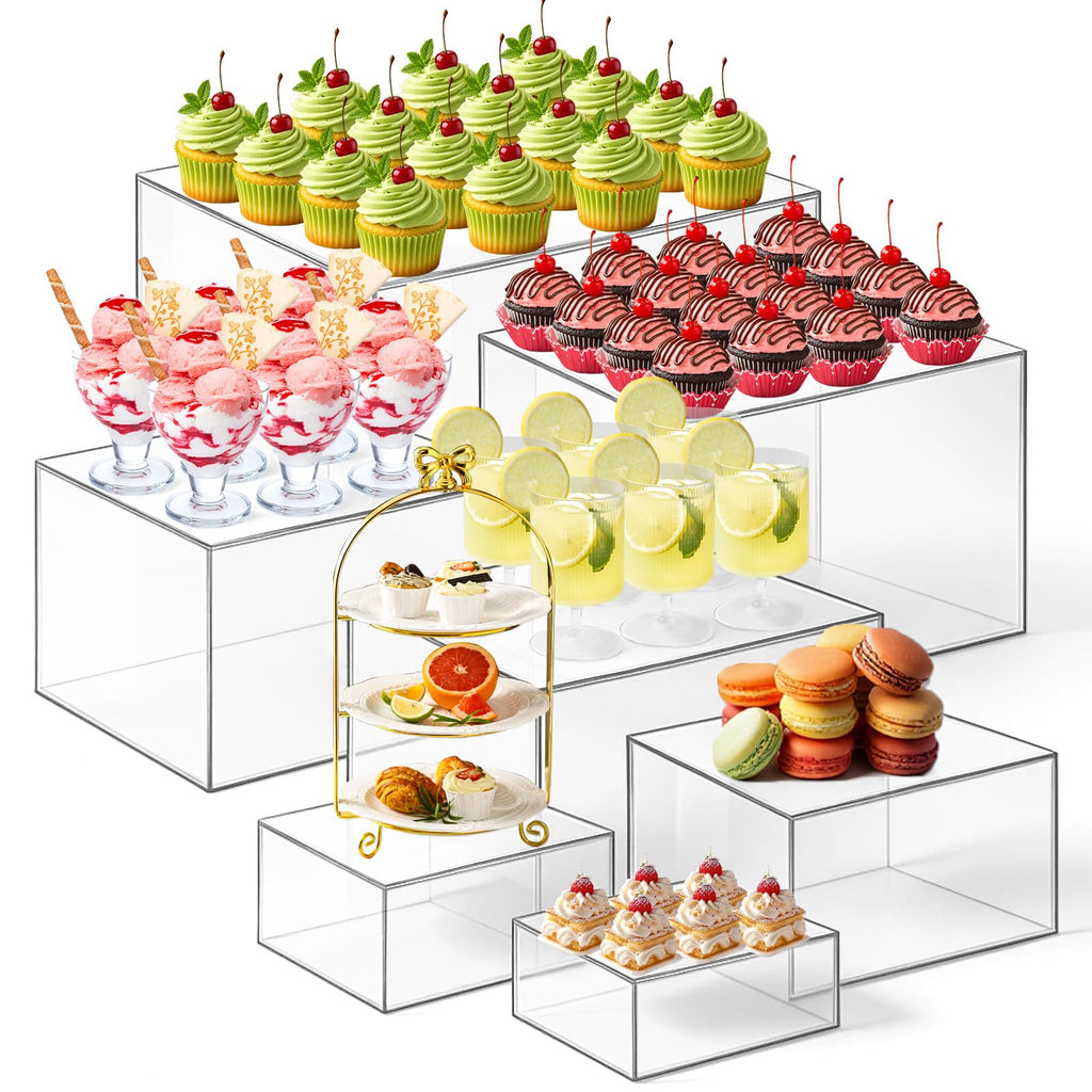 Acrylic Buffet Display Riser Set 7 Pcs Dessert Table Stand