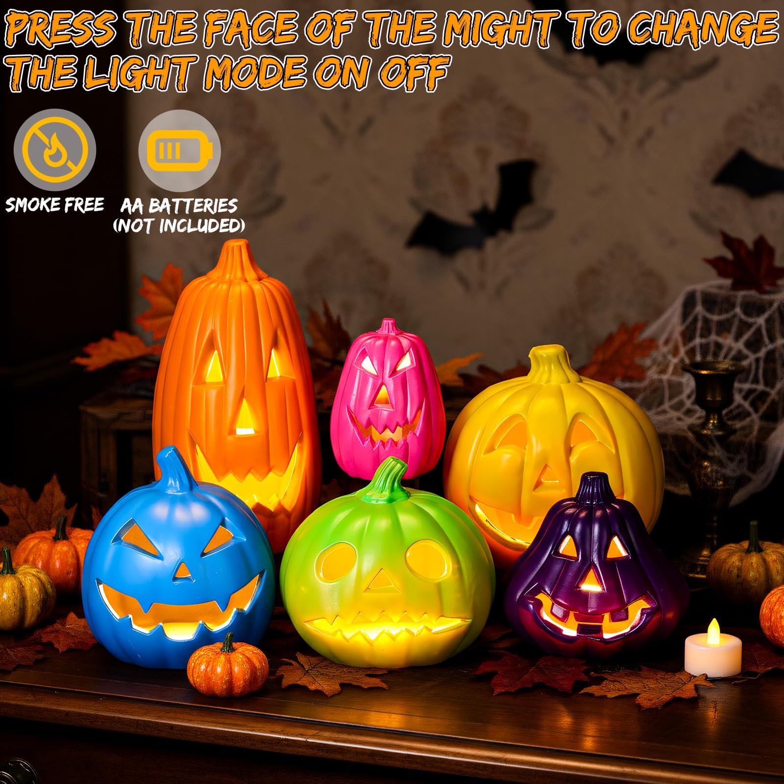 Tujoe Halloween Pumpkin Lantern Set Light up LED