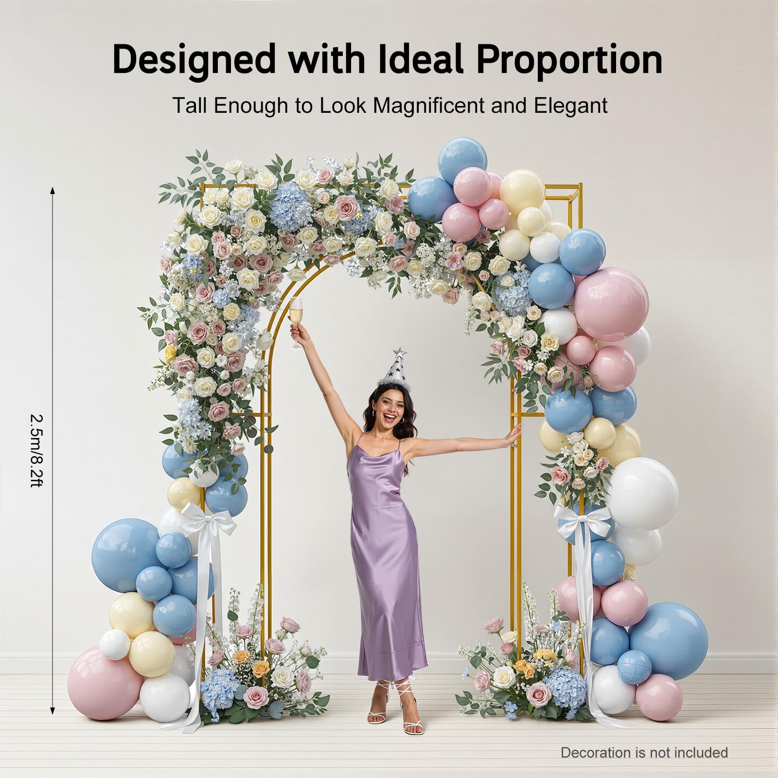 Metal Wedding Arch Backdrop Stand 5.91 x 8.2Ft Gold Balloon Arch Frame