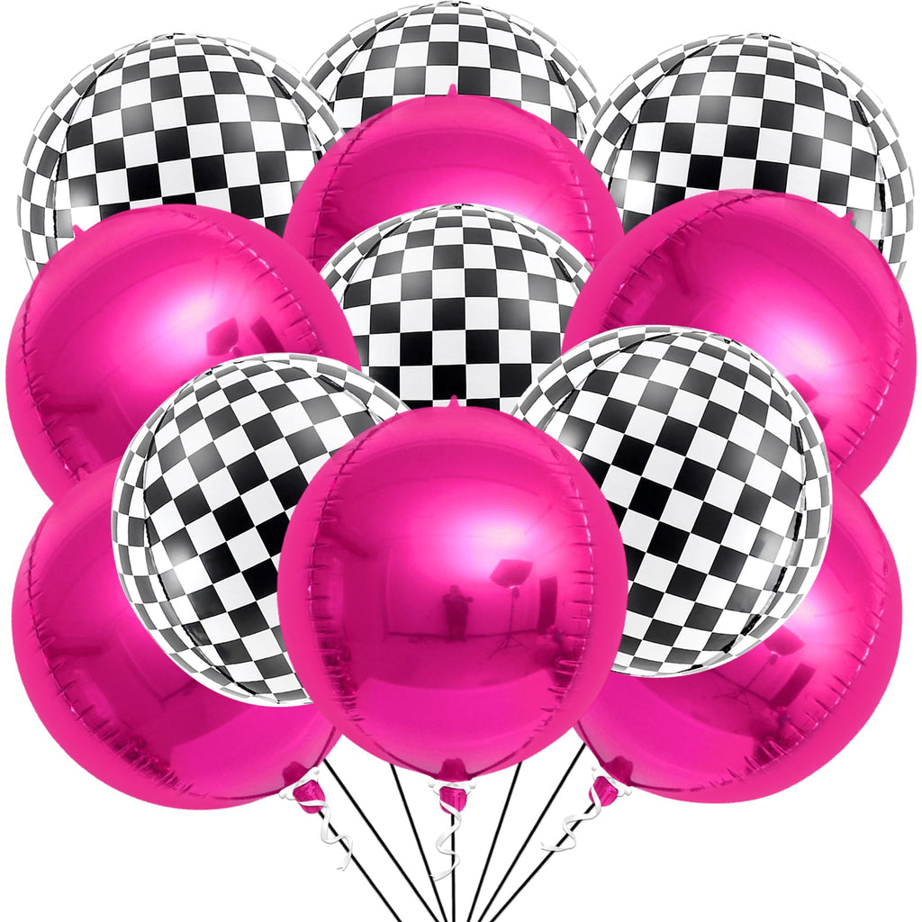 Hot Pink and Checkered Mylar Balloon Set 24 Pack Party Decoration