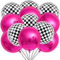 Hot Pink and Checkered Mylar Balloon Set 24 Pack Party Decoration