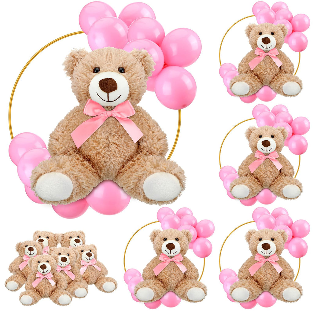 Bear Table Centerpieces with Floral Hoop Stand and Balloon 6 Piece Baby Shower Decoration Set