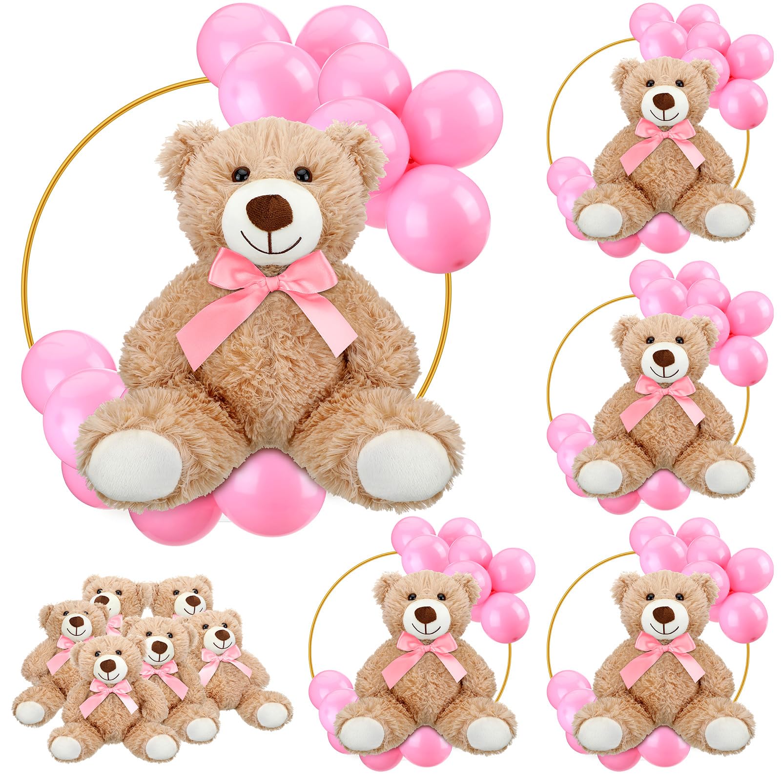 Bear Table Centerpieces with Floral Hoop Stand and Balloon 6 Piece Baby Shower Decoration Set