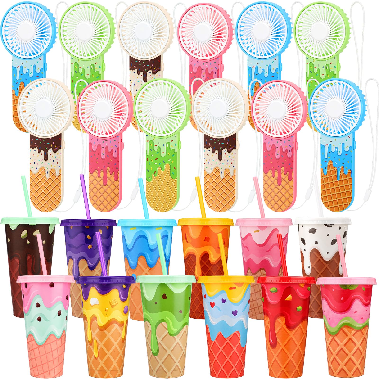 Patriotic Party Favor Set Mini Handheld Fans and 24 Oz Tumblers 12 Piece Set