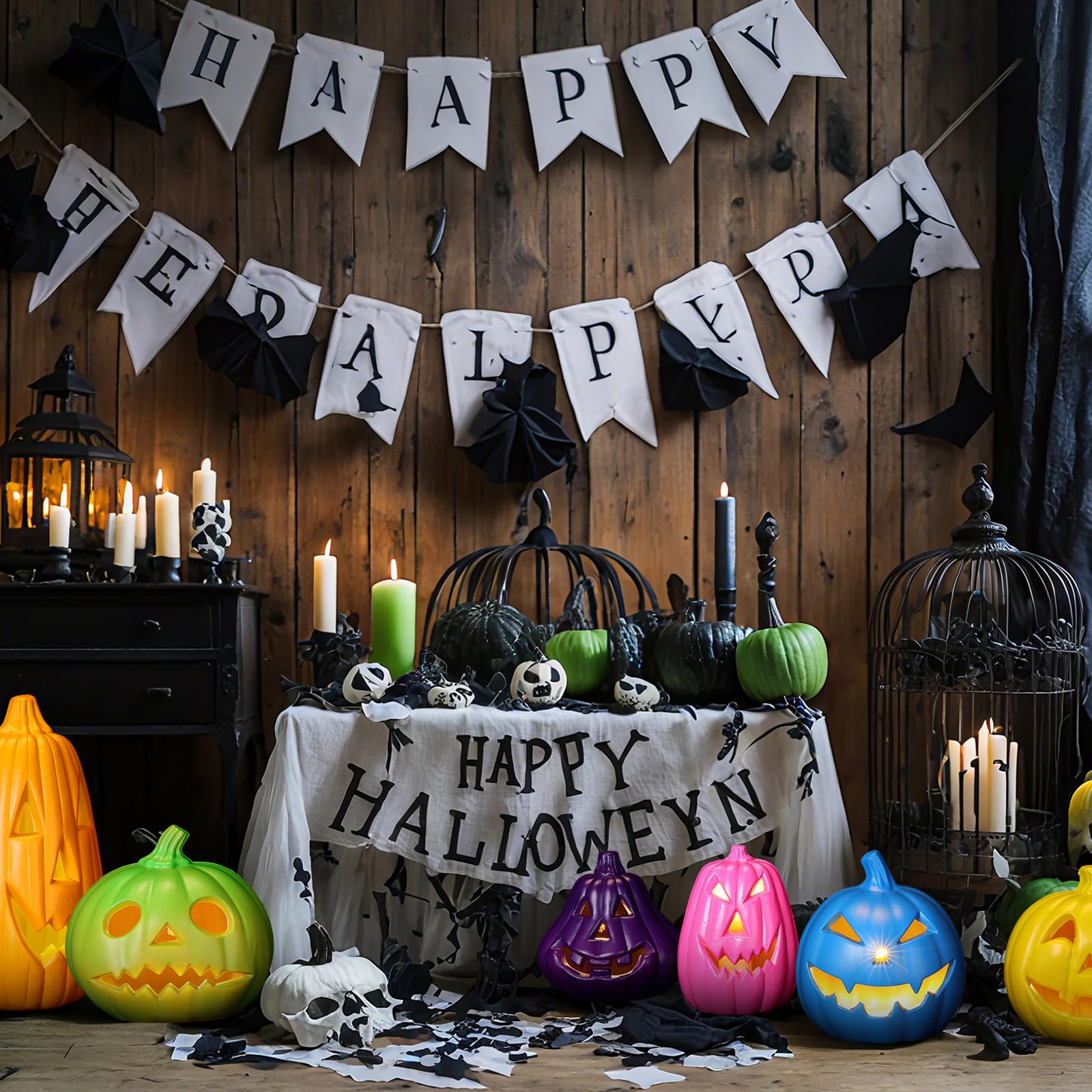 Tujoe Halloween Pumpkin Lantern Set Light up LED
