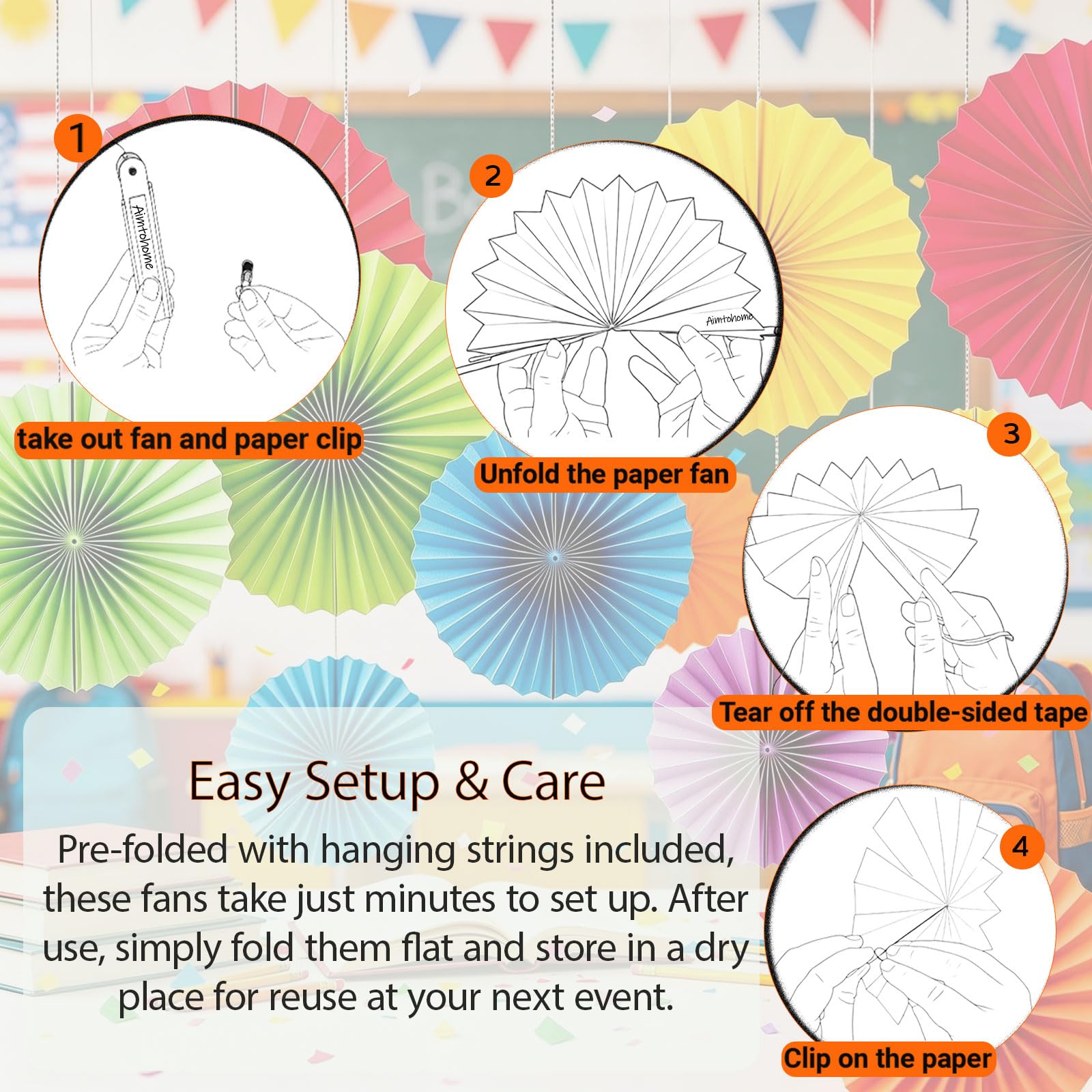 AimtoHome Paper Round Fan Set (12 Pcs)