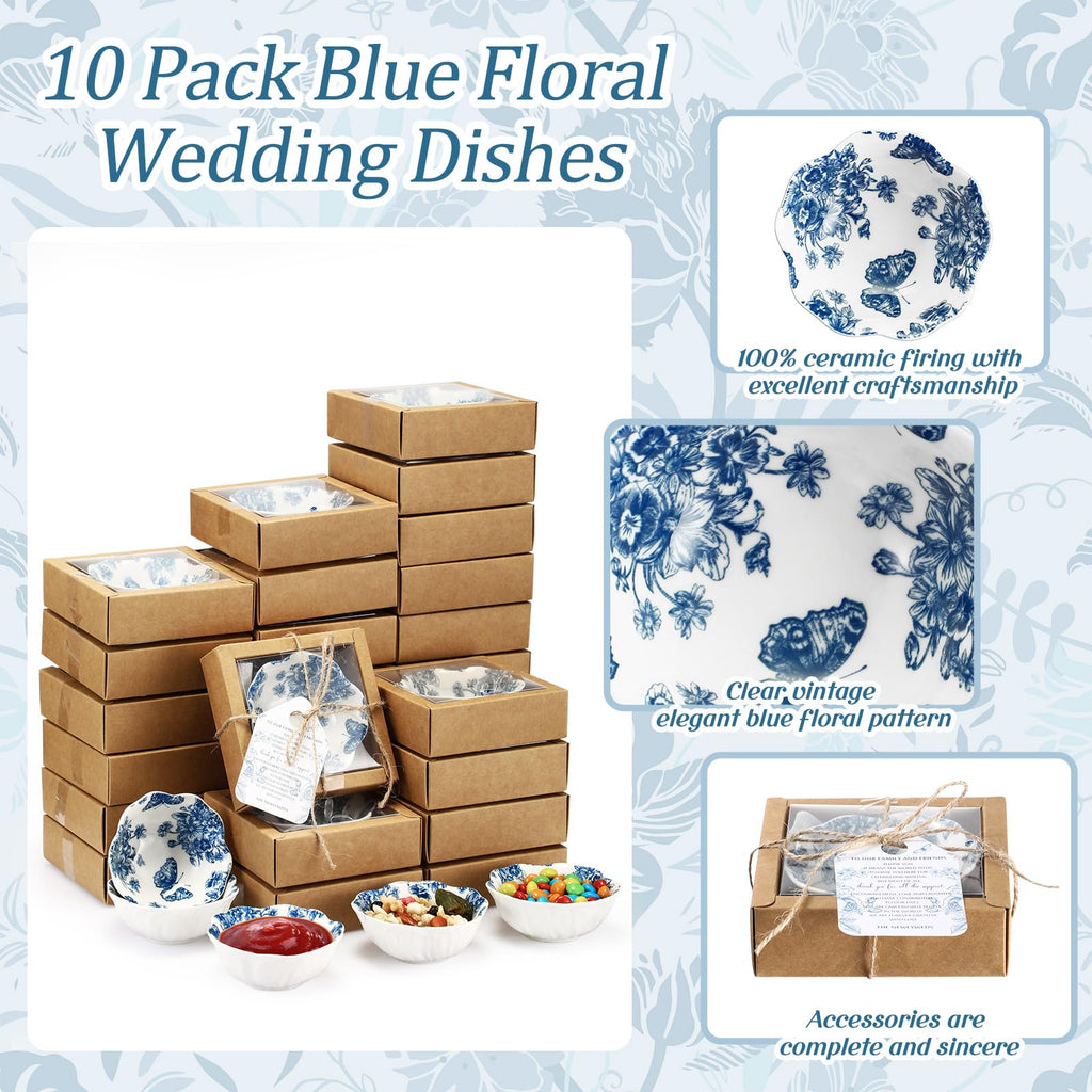 Mini Blue Floral Ceramic Dipping Bowls Gift Set 3.3 Inch Party Favor Pack
