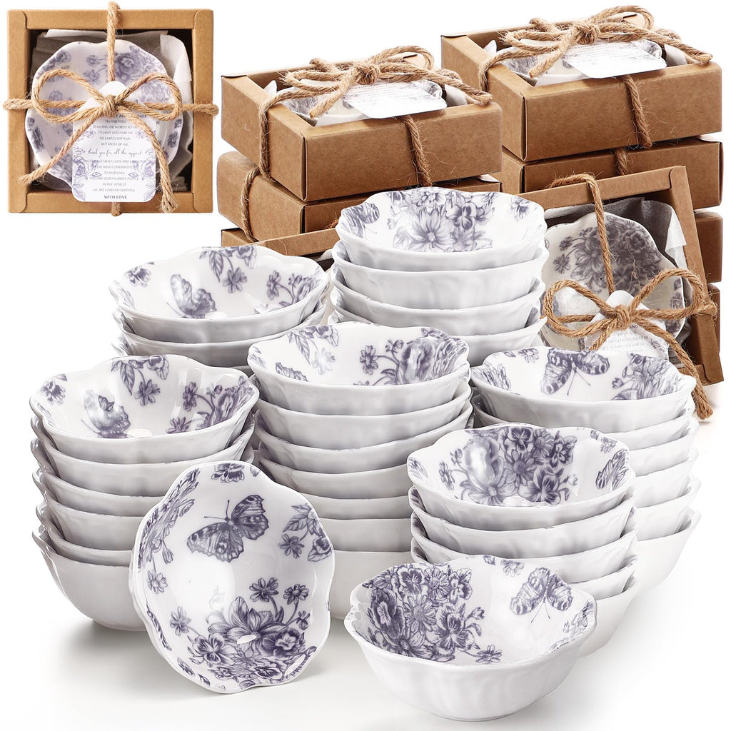 Mini Blue Floral Ceramic Dipping Bowls Gift Set 3.3 Inch Party Favor Pack