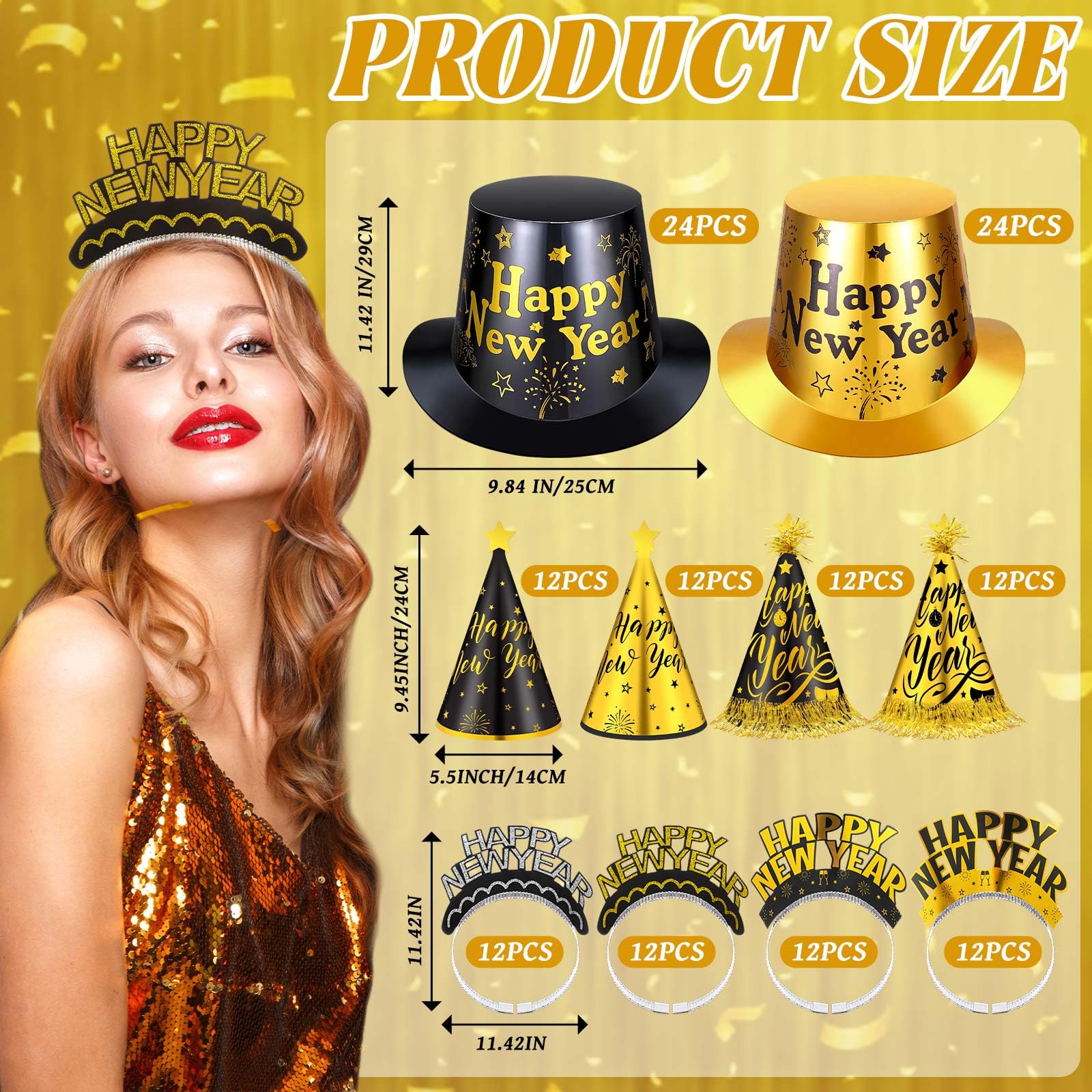 New Year's Eve Party Hat Set 144 Piece Celebration Supplies for 48 Guests