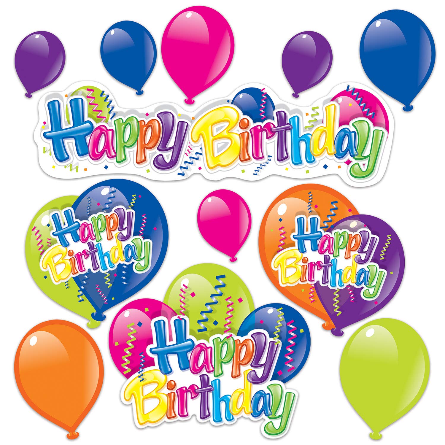 Birthday Party Printed Cutout Decorations Balloon Shapes 144 Pack