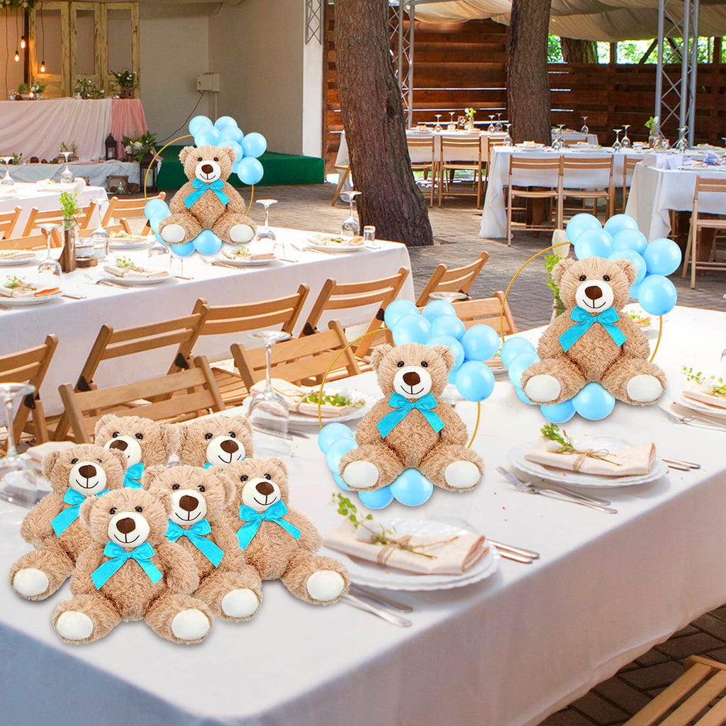 Bear Table Centerpieces with Floral Hoop Stand and Balloon 6 Piece Baby Shower Decoration Set