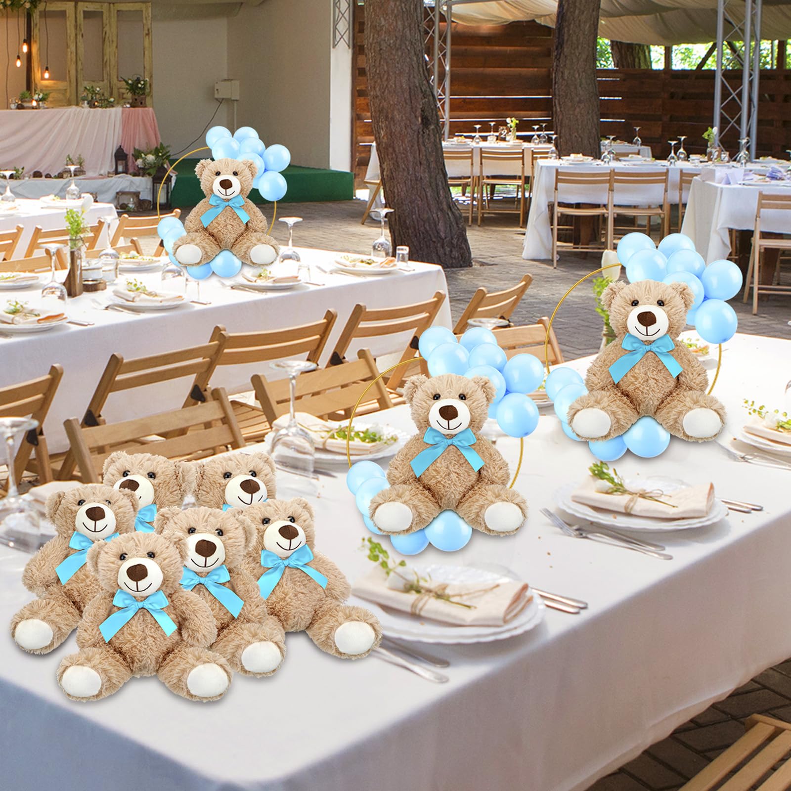 Bear Table Centerpieces with Floral Hoop Stand and Balloon 6 Piece Baby Shower Decoration Set