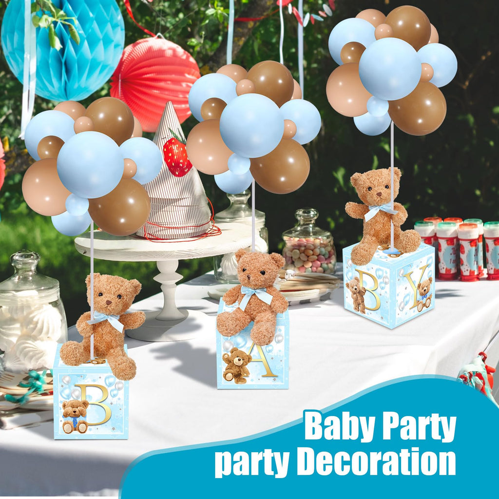 Baby Letter Box Decoration Set with Plush Bears and Balloon Stands 6 Piece Set