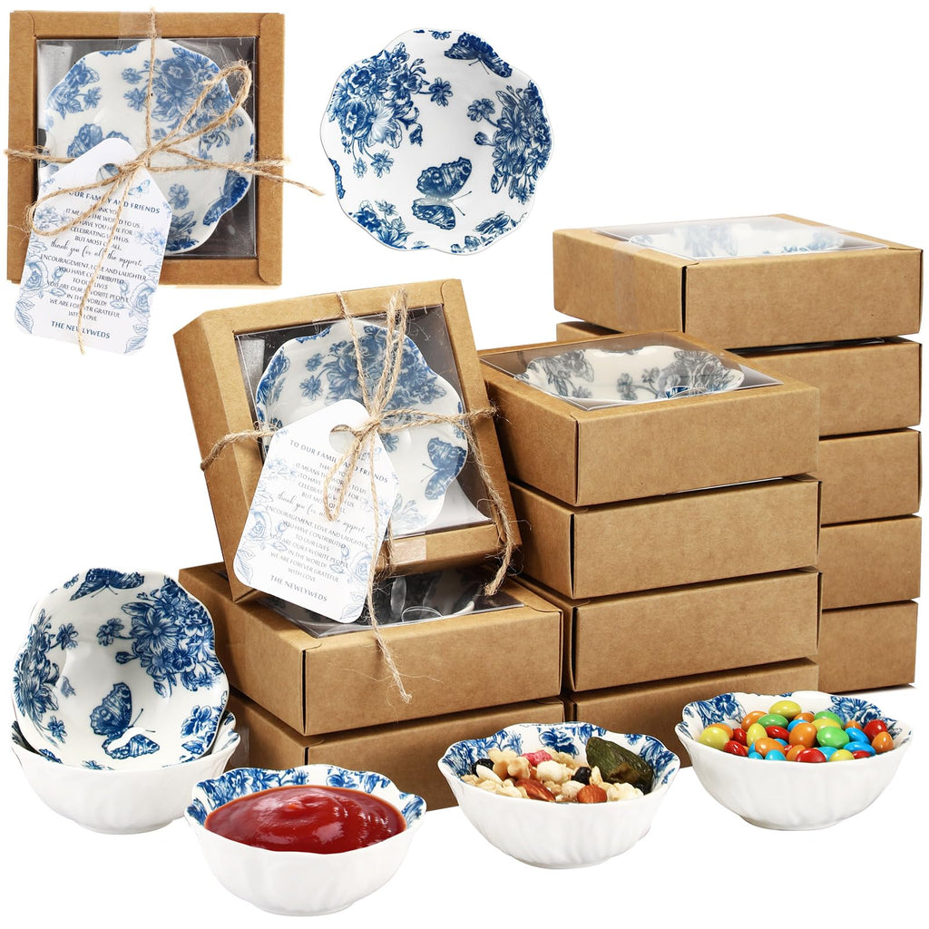 Mini Blue Floral Ceramic Dipping Bowls Gift Set 3.3 Inch Party Favor Pack
