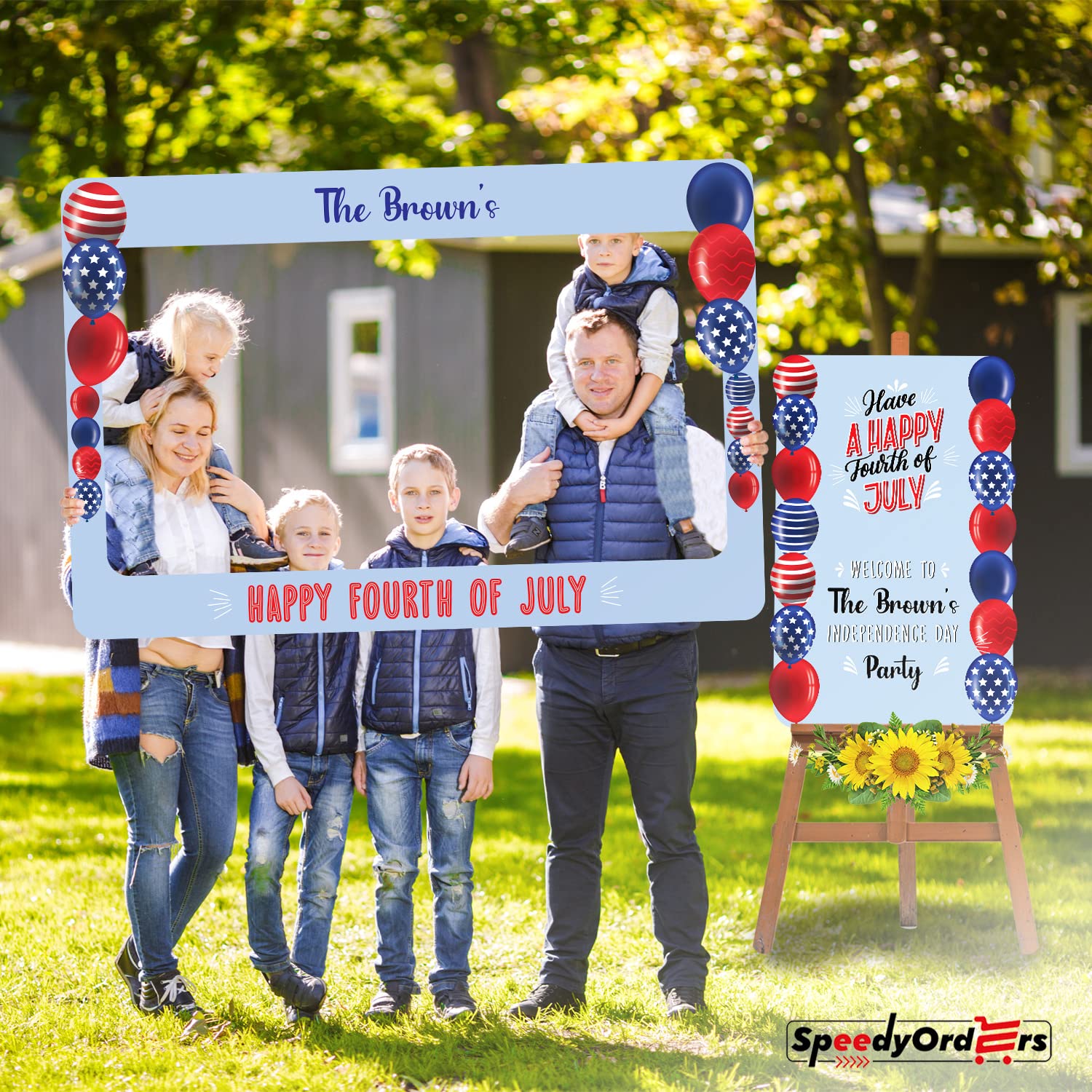 Custom 4th of July Party Sign and Photo Booth Frame Set