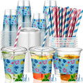 Tropical Party Cups with Lids and Straws 14 Oz 60 Set